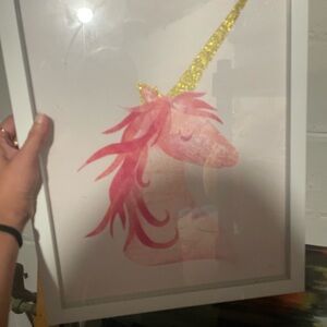 Pink Unicorn Art with Gold Accents